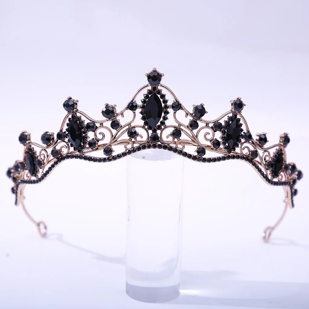 DIEZI Baroque Vintage Red Crystal Tiara Crown Girls Party Korean Simple Bridal Bride Rhinestone Crown Hair Dress Accessories