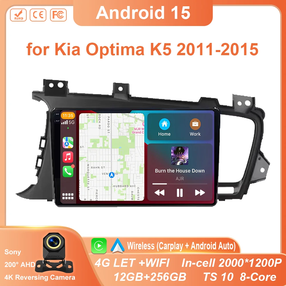 راديو السيارة الاندورويد لكيا أوبتيما K5 2011-2015 مشغل فيديو الوسائط المتعددة نافي كاربلاي ستيريو رئيس وحدة نظام تحديد المواقع والملاحة واي فاي رقم 2 Din