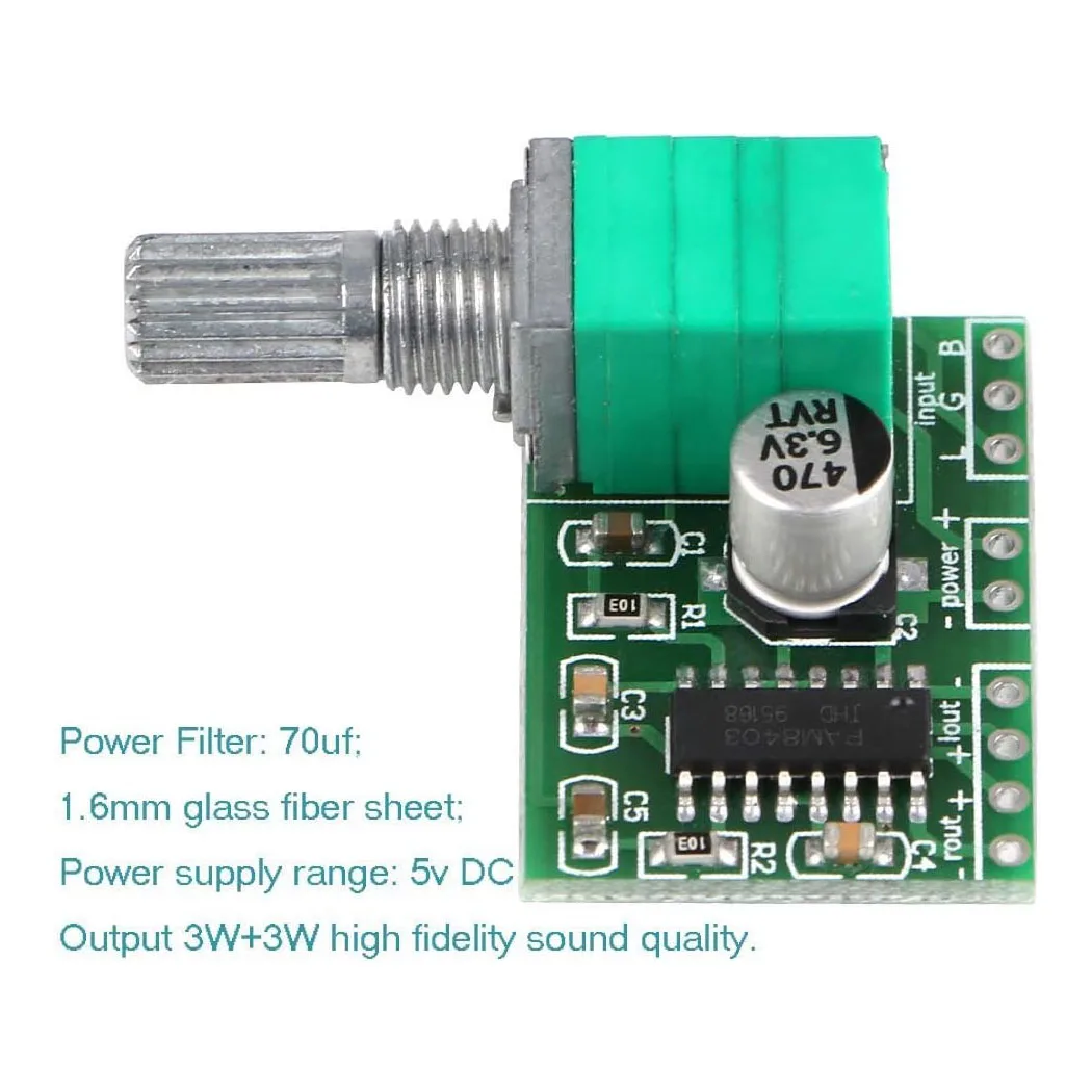 Mini 3W + 3W DC 5V Amplificatore audio Pratico modulo amplificatore di potenza digitale Scheda amplificatori stereo PAM8403 a doppio canale con potenziometro