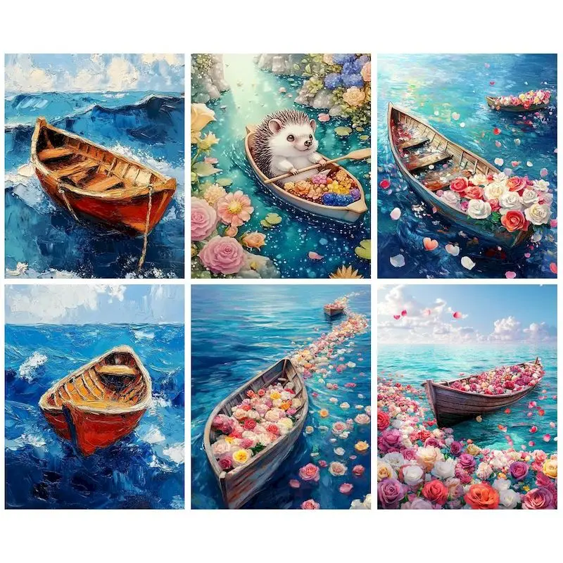 

GATYZTORY Flower Boat Landscape DIY Painting By Numbers Framed Oil Paints Kits Acrylic Pigment On Canvas Digital Craft Home
