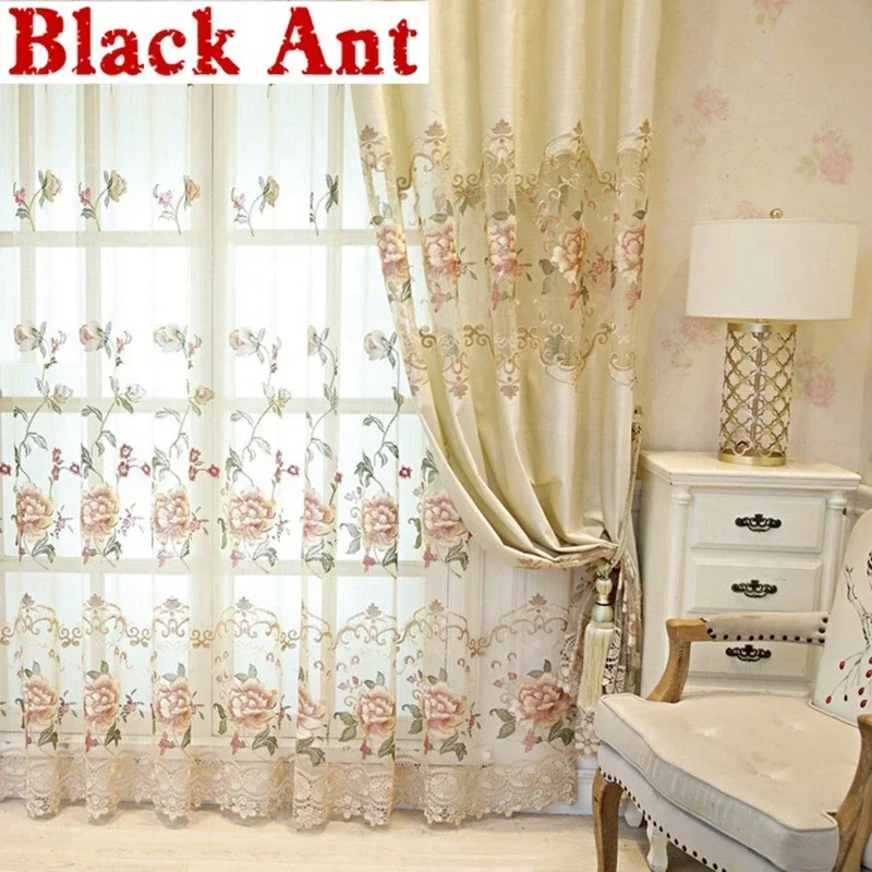 European Luxury Window Curtains For Living Room Velvet Embroidered Floral Tulle Blackout Drape Custom Made Cortinas X-WP321#30