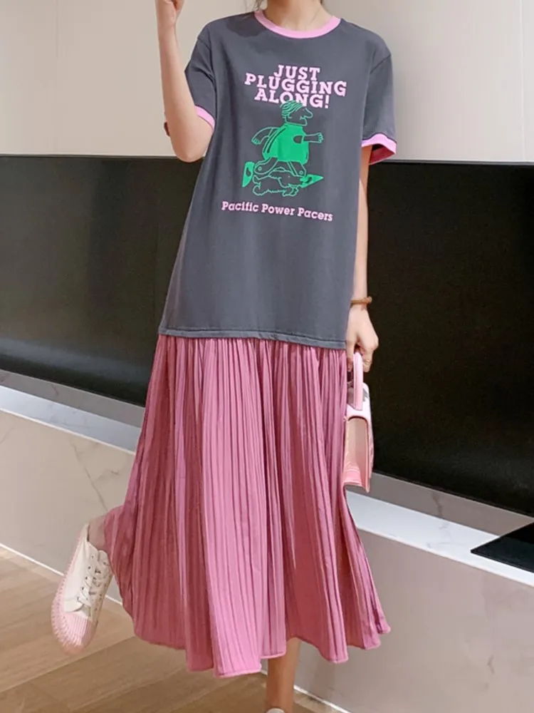 فستان نسائي كوري صيفي جديد مقاس كبير من فيستدوس رداء Ete فام Elbise فضفاض مرقع بحاشية متجعدة فساتين طويلة للسيدات #2