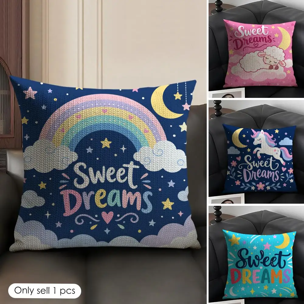 Sweet Dreams Cushion Cover Skin-Friendly Organic Linen Pillow Cover Durable Hypoallergenic Washable Soft