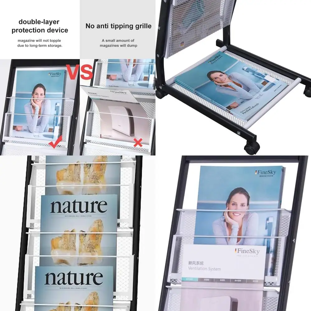 

Mobile 6-Tier Magazine Rack with Wheels for Office and Reception Area Brochure Display