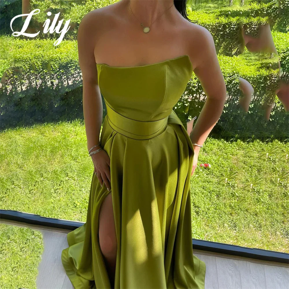 Lily Elegant Green Wedding Party Dresses Stain Strapless Celebrity Dress Pleats Special Occasion Dress with Split robes du soir