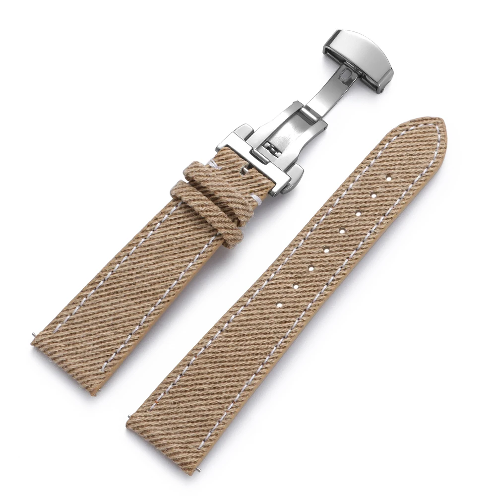 Denim-Segeltuch-Uhrenarmband Leder-Uhrenband 18mm 20mm 22mm für Seiko für Rolex mit Schmetterlingsverschluss für Herren Damen Sportgürtel