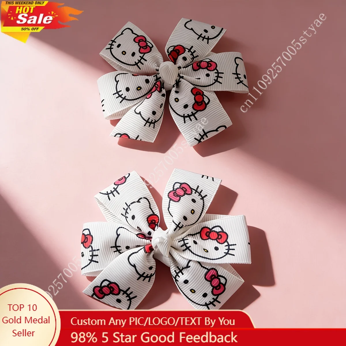 

2pcs Digital Print Sanrio Hello Kitty Bow Hair Clips Cute and Trendy Cartoon Hair Accessories Colorful and Fashionable Hair Band
