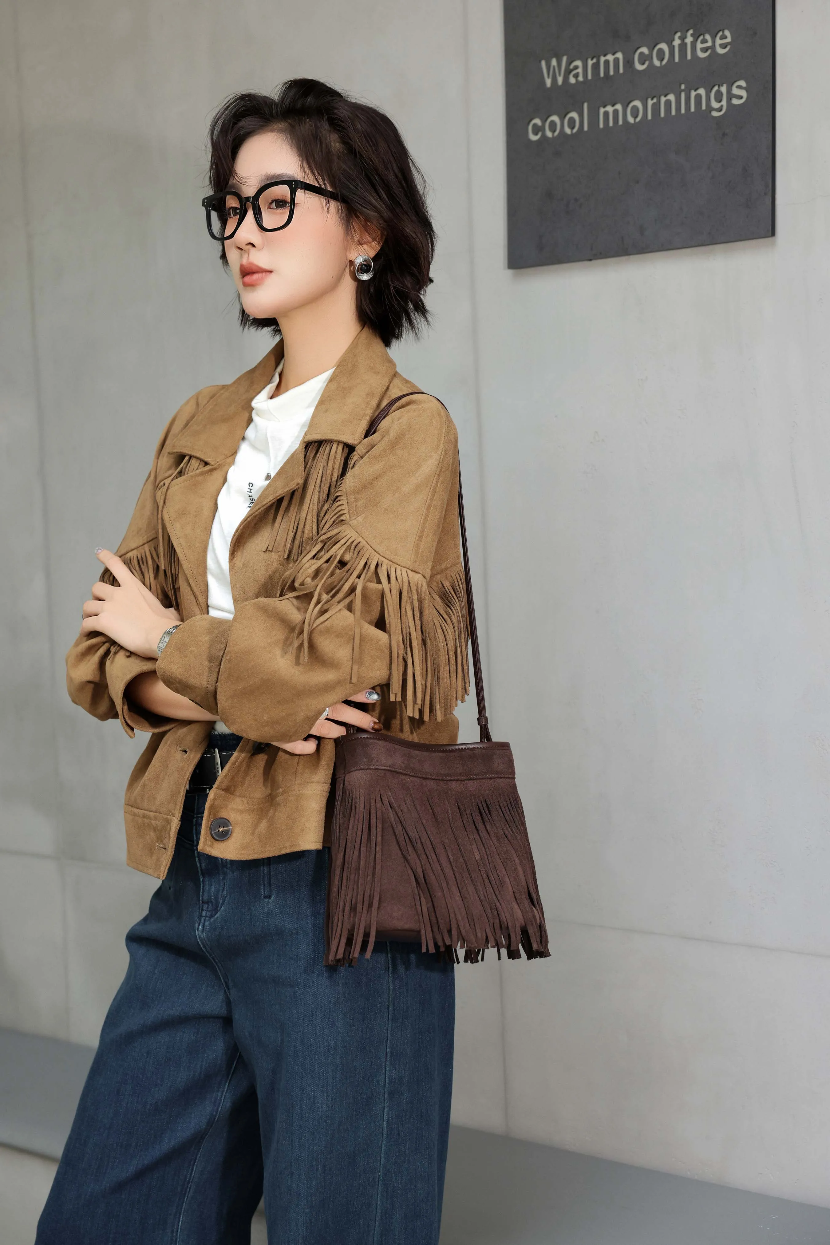 2026 New Matte Cowhide Tassel Bag for Women, Shoulder & Crossbody Commute Tote, Lazy Style Versatile Trendy Handbag