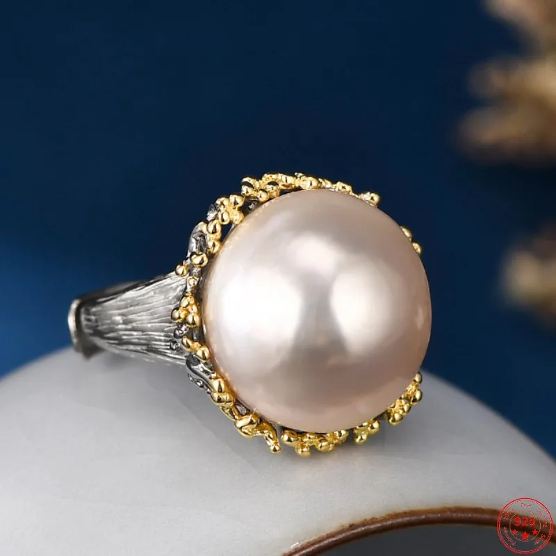 Genuine S925 Sterling Silver Rings for Women New Fashion Freshwater Pearl Vintage Little Flowers Palace Style Jewelry Wholesale