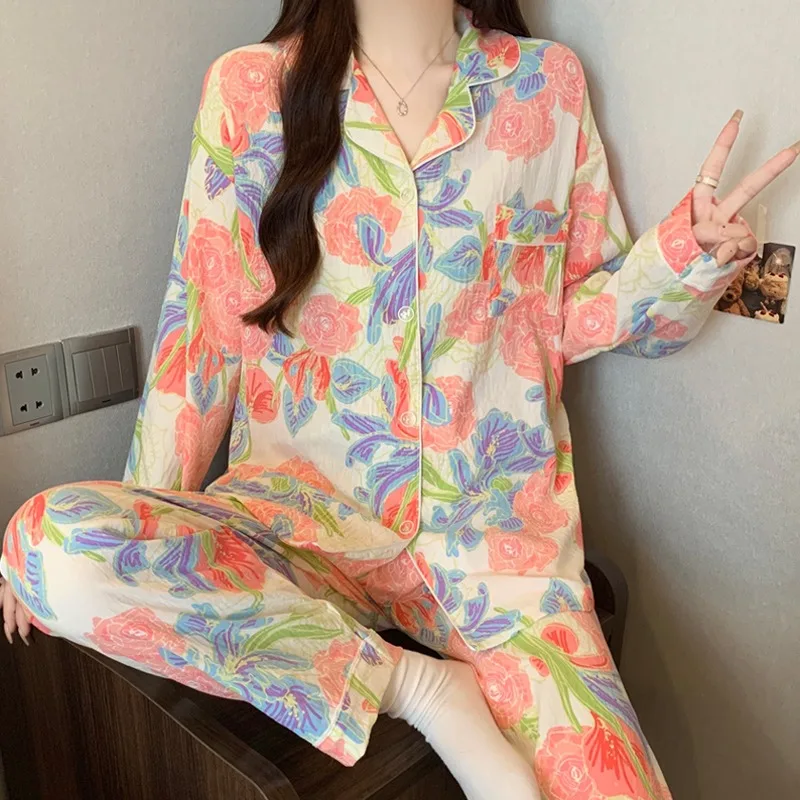 Koreanischen Stil Gestreiften Brief Hund Pyjamas Set Mode Herbst Winter Vintage 2PC Set Loungewear Neue Langarm Revers Neck Pyjamas – Detail 6