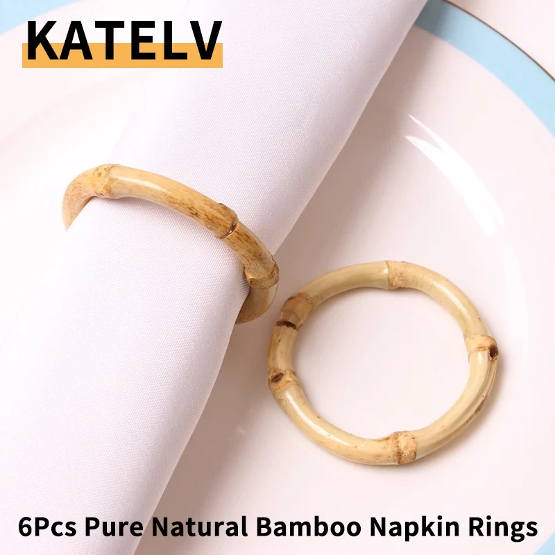 6Pcs Napkin Rings Set Handmade Natural Bamboo Holder Rustic Napkin Holders Napkin Rings For Hotel Table Decoration Wedding Party