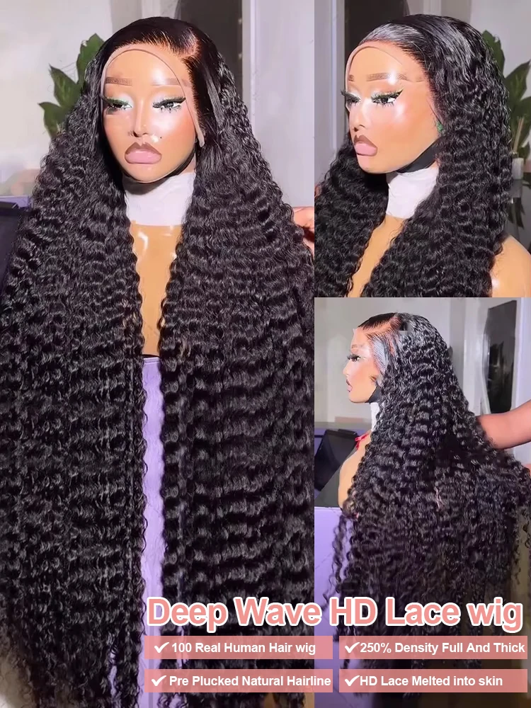 Water Wave Glueless Wig Wear and Go Deep Wave 13x4 13x6 Hd Lace Front Human Hair Wig 250% Curly Human Hair Wigs 7x5 Closure Wig image 4