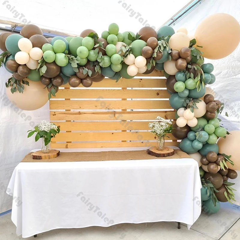 153pcs Eucalyptus Green Brown Balloons Garland Arch Kit Peach Birthday Party Supplies Baby Shower Baptism Supplies Jungle Safari