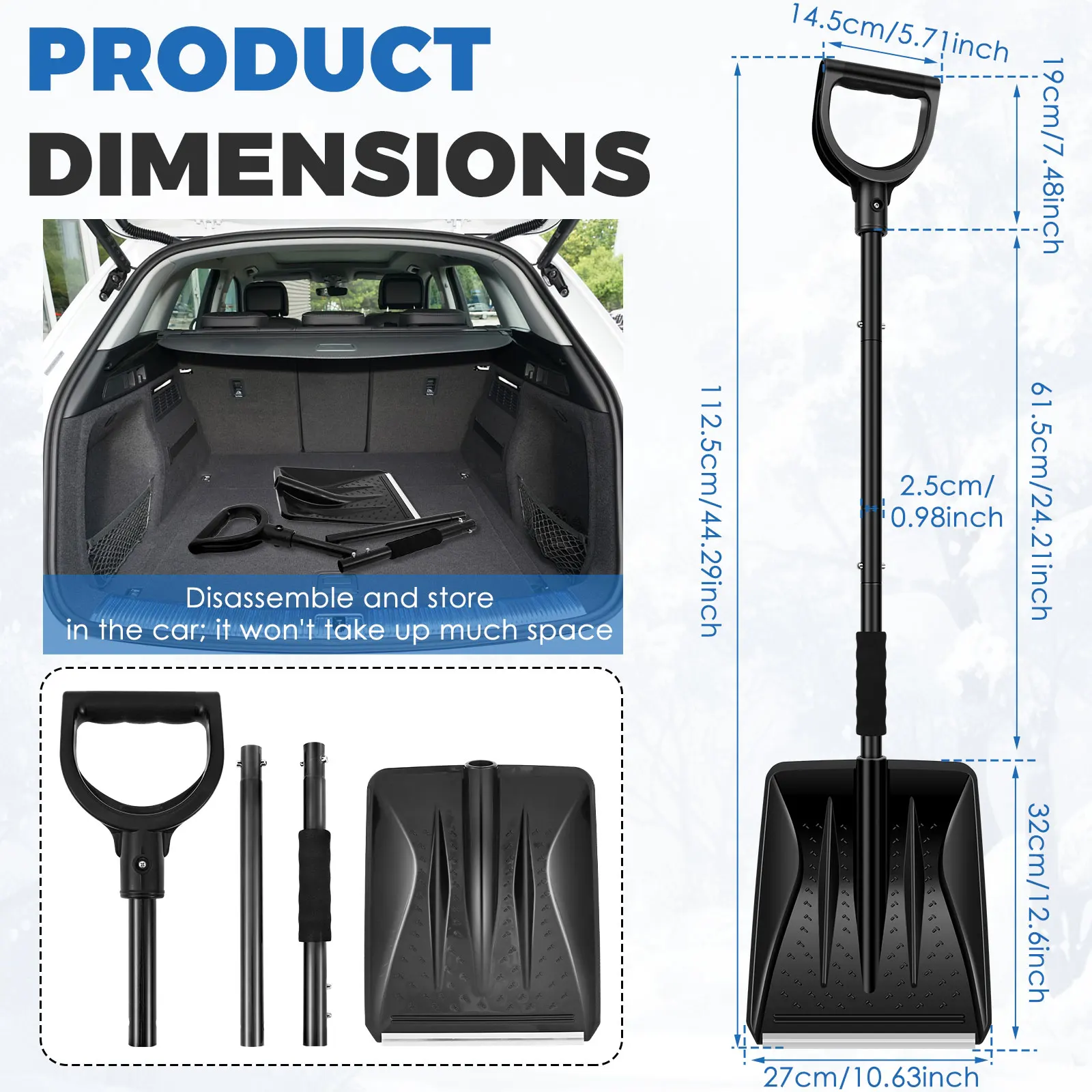 Snow Shovel with 10 Inch Blade Driveway Home Garage Snow Removal Shovel with Stainless Steel Handle Large Capacity Snow Shovel