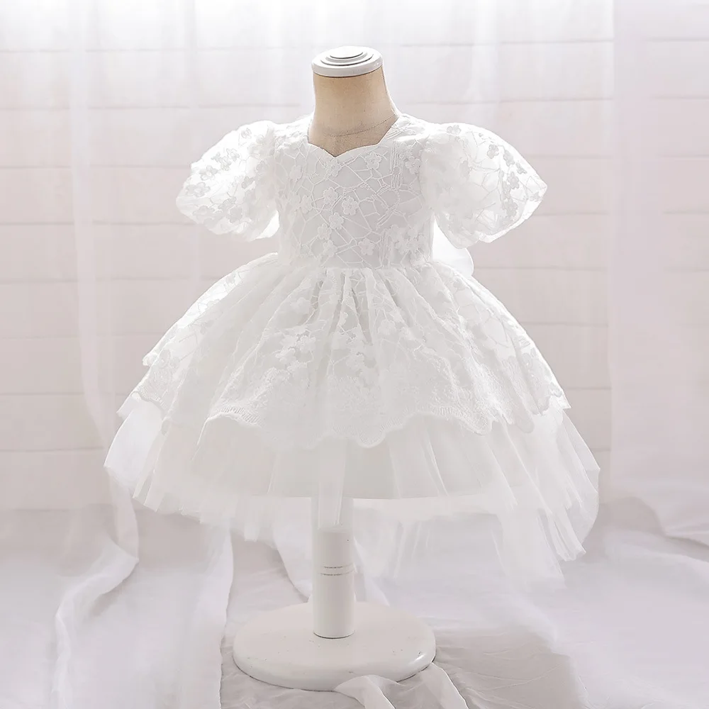 Girls Party Dress 4 Colors 4Y-7Y Princess Dress Puff Sleeve Christmas Trailing Skirt Gauze Ball Gown Wedding Birthday