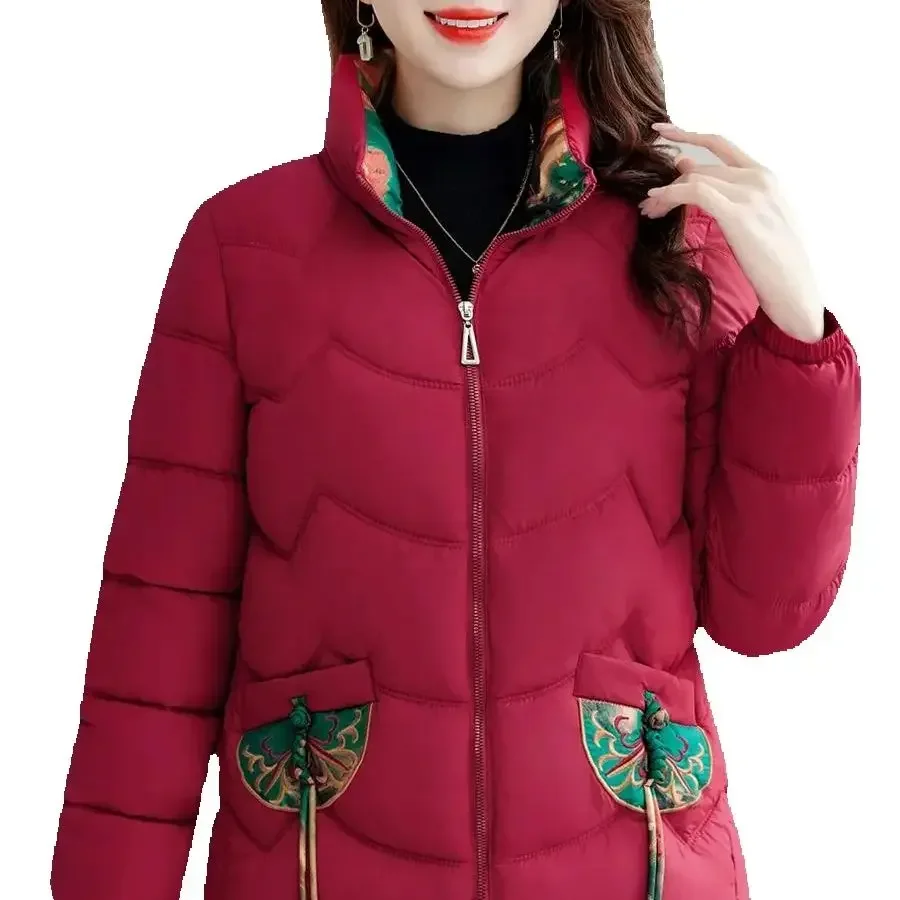 

Pop Winter New Mom's Clothing Short Down Cotton Jacket Chinese Style Embroidered Thick Cotton Coat Middle Aged Women's Cotton Ja