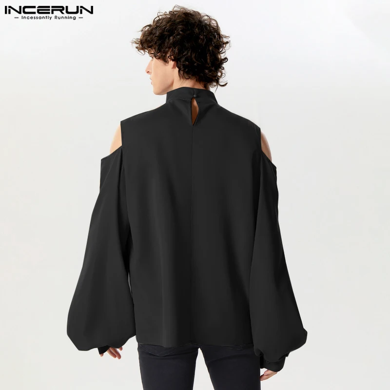 INCERUN Men's Shirt Solid V Neck Long Sleeve Hollow Out Casual Men Clothing Streetwear 2024 Loose Fashion Unisex Shirts S-5XL