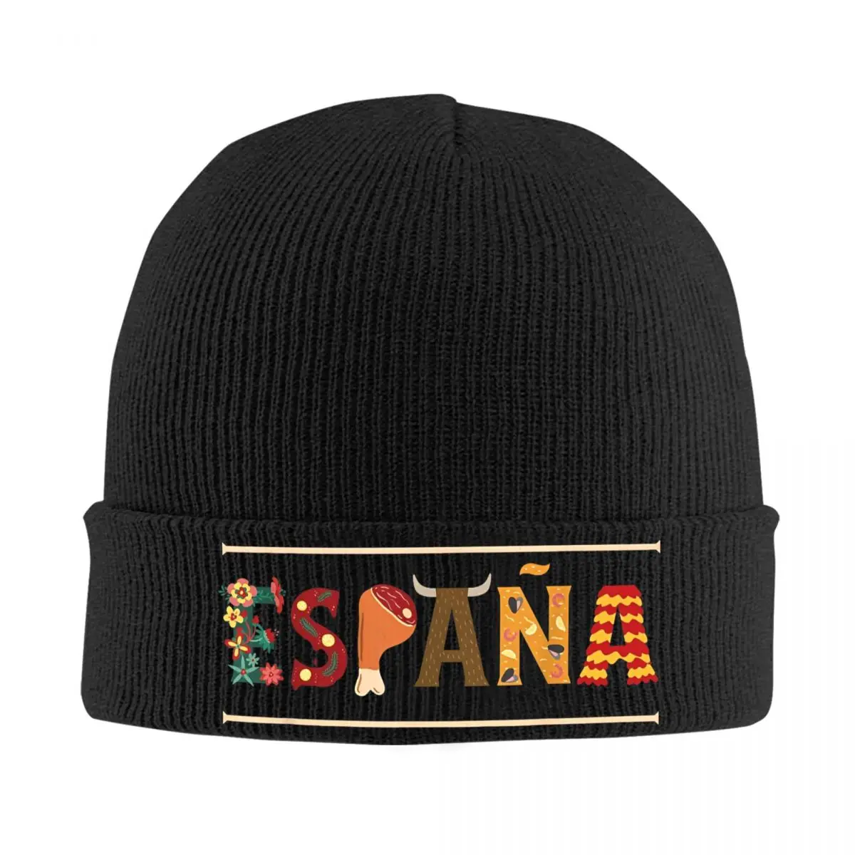 Spanish Fiesta Espana Bull Spanish Flower Spain Flag Hats Autumn Winter Skullies Beanies Street Caps Men Women Acrylic Bonnet