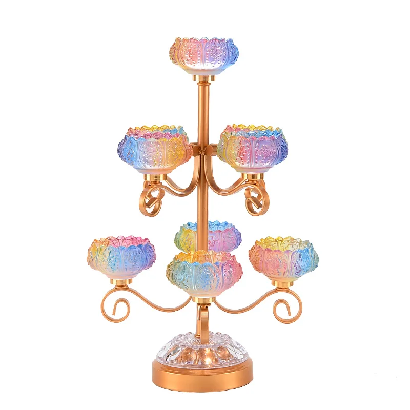 butter lamp holder lotus colorful glazed lamp candle household seven-star lamp supplies table ornament