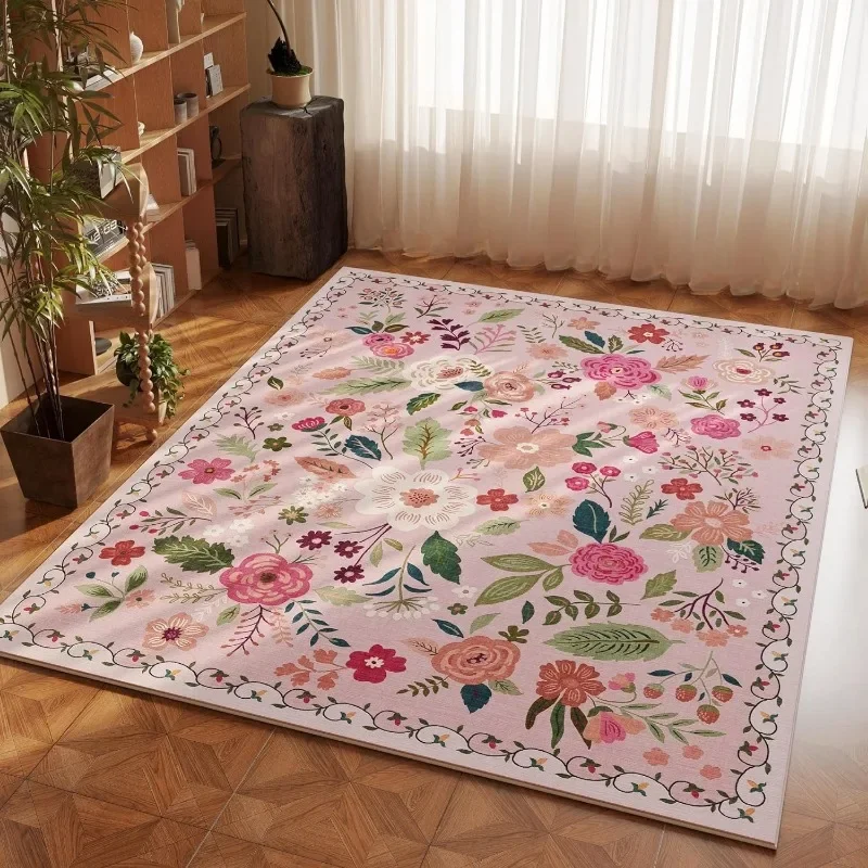 Carpet for Living Room Color Flower Print Decorate Bedroom Plush Mat Machine Washable Modern Recreation Area Fluffy Rug Tapis 러그