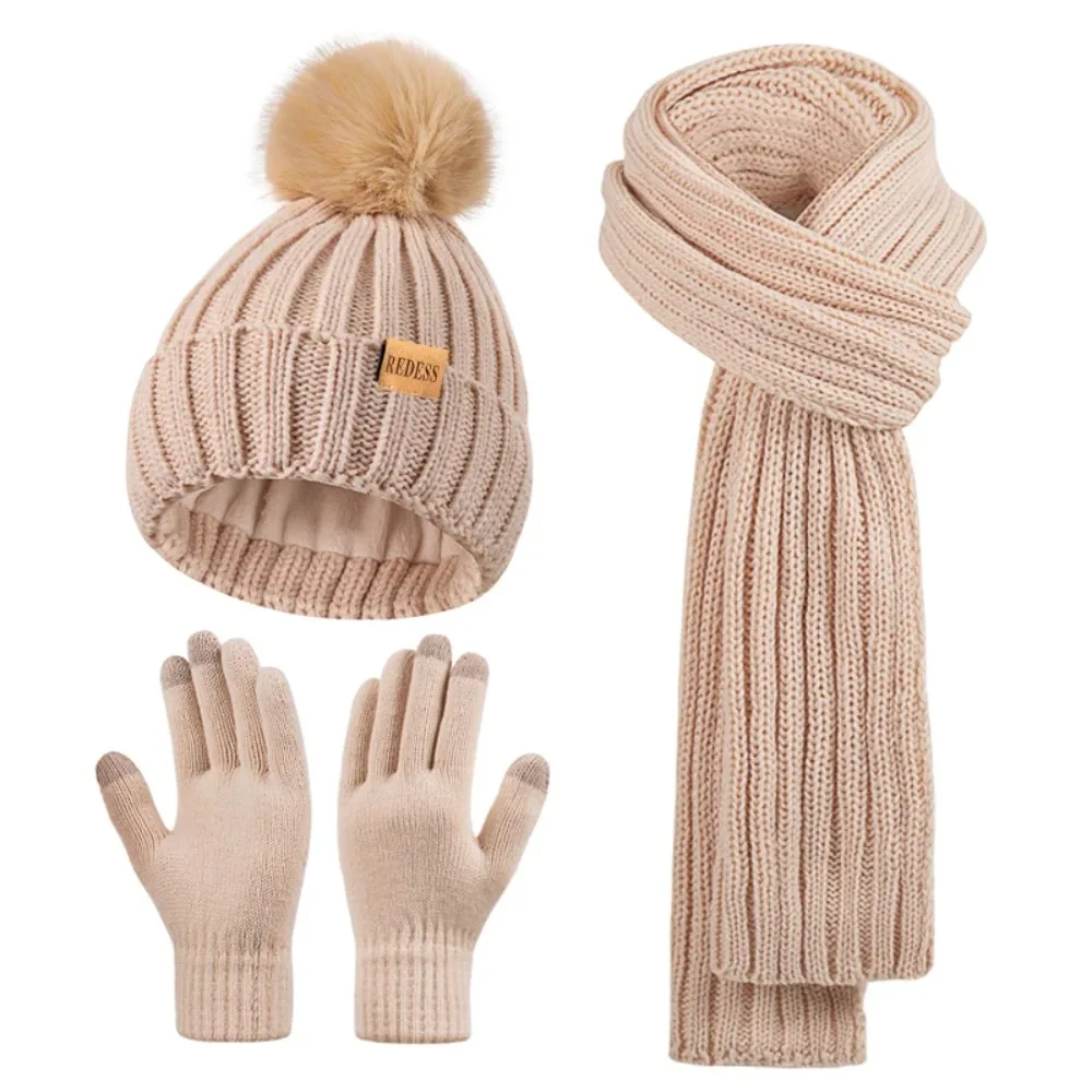 

Winter Beanie Hat Scarf Gloves Set for Women，Womens Beanie with Pom Pom Long Scarf Neck Warmer Touchscreen Gloves 3 in 1 Set