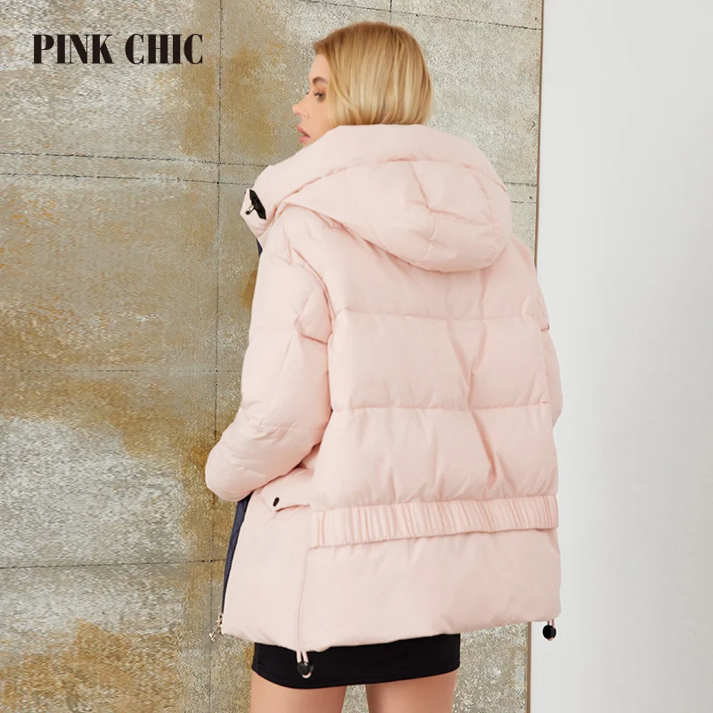 Roze Chique 2023 Winterjas Dames Donsjacks Gepot Warme Veters Capuchon Korte Versie Parka W6509