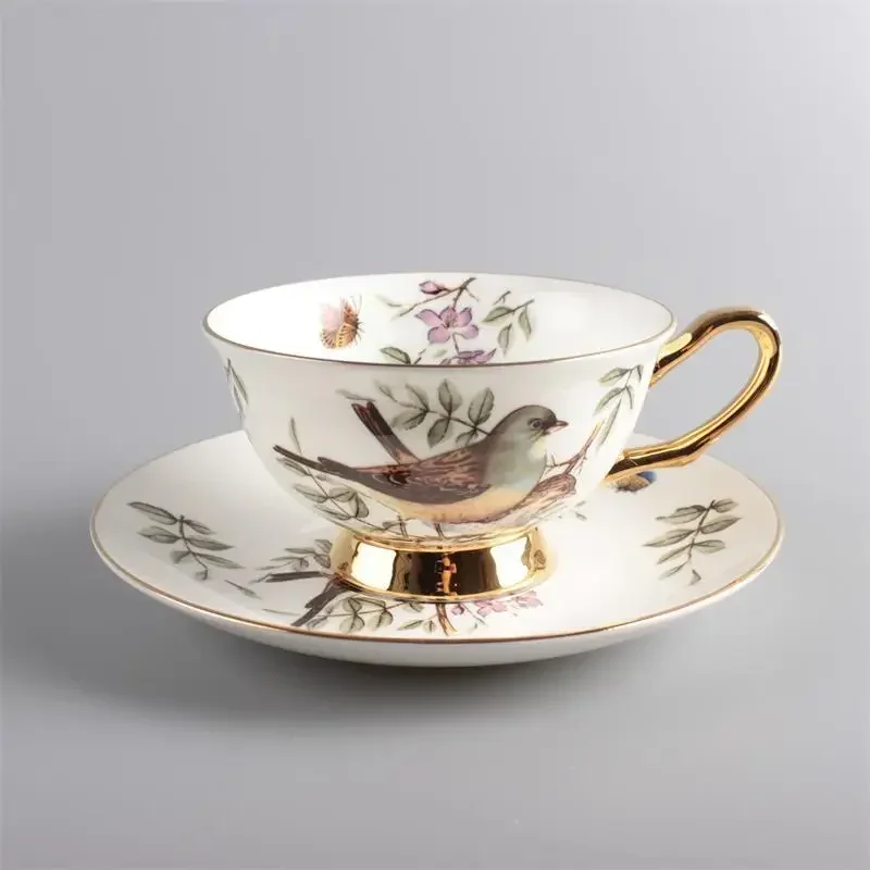 

Chinese Style Coffee Cup Saucer Flower Bird Bone China British Chinese Afternoon Tea Creative Ceramic Cup Coffee Mug