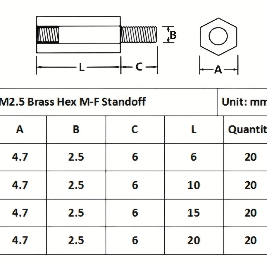 280Pcs M2.5 Male-Female Brass Spacer Standoff & Stainless Steel Screw Nut Assortment Kit