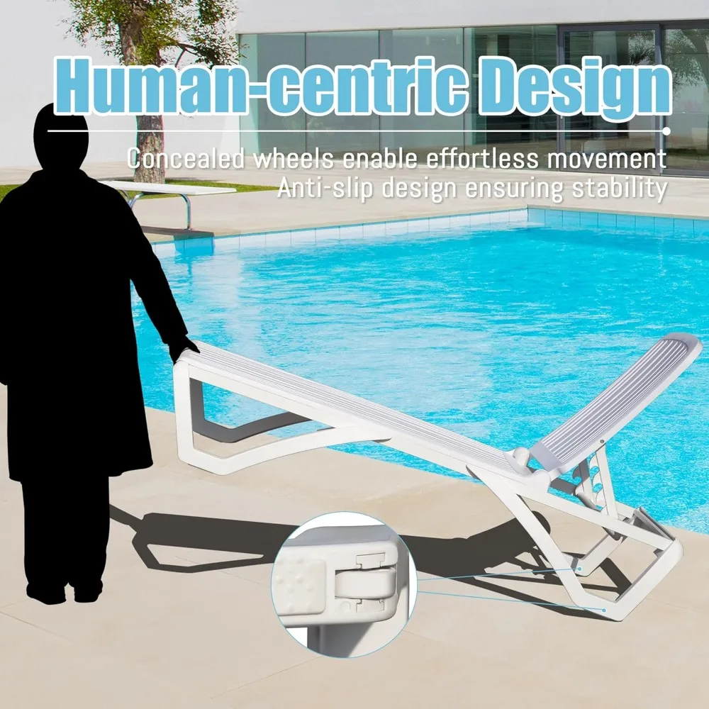 Sillón reclinable ajustable para exteriores, tumbona bronceadora de plástico apilable para todo tipo de clima, tumbona de Patio resistente a la intemperie