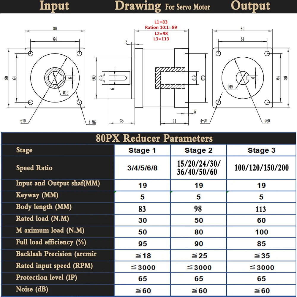 Imagem -05 - Engrenagem Planetária Servo Motor Engrenagem 80 mm Entrada e Saída 19 mm Razão 3:15:110.56:1216 Redutor de Velocidade para Servomotor Cnc