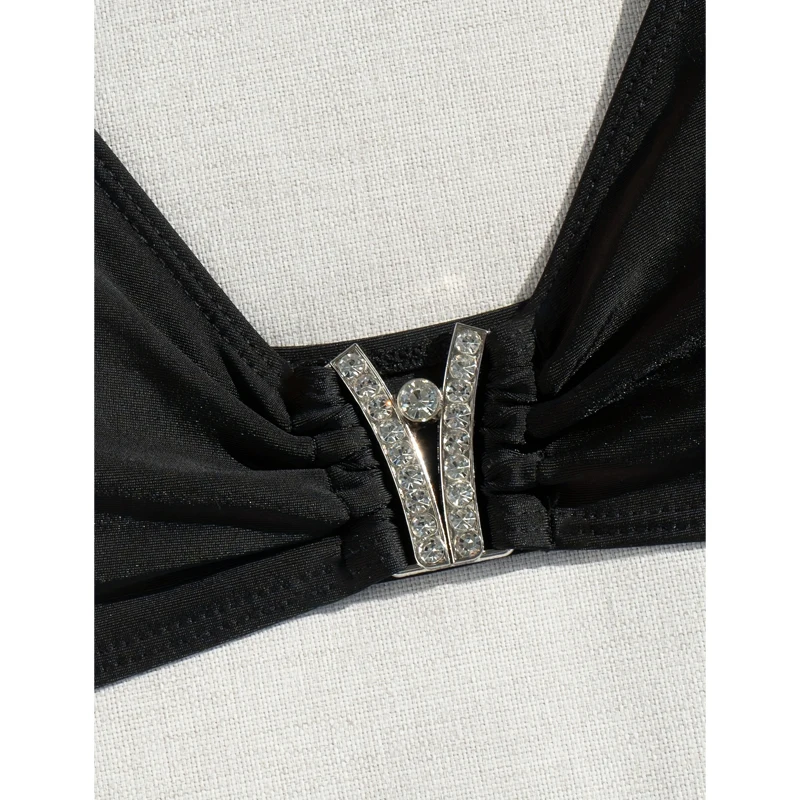 FASKOB 黒と白の V ネックスプリットビキニ水着女性ワンピース水着 2025 ビキニスーツ夏のビーチ水着