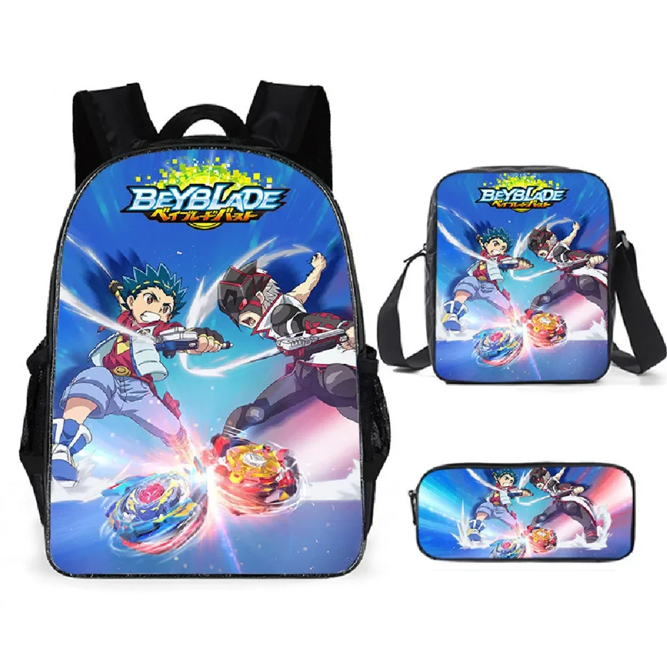 Ransel Anime Beyblade 3 Tas Buku Anak-anak Tas Sekolah Mochila Set Bahu Harian Anak Laki-laki/Perempuan Pensil Croobody Kustom
