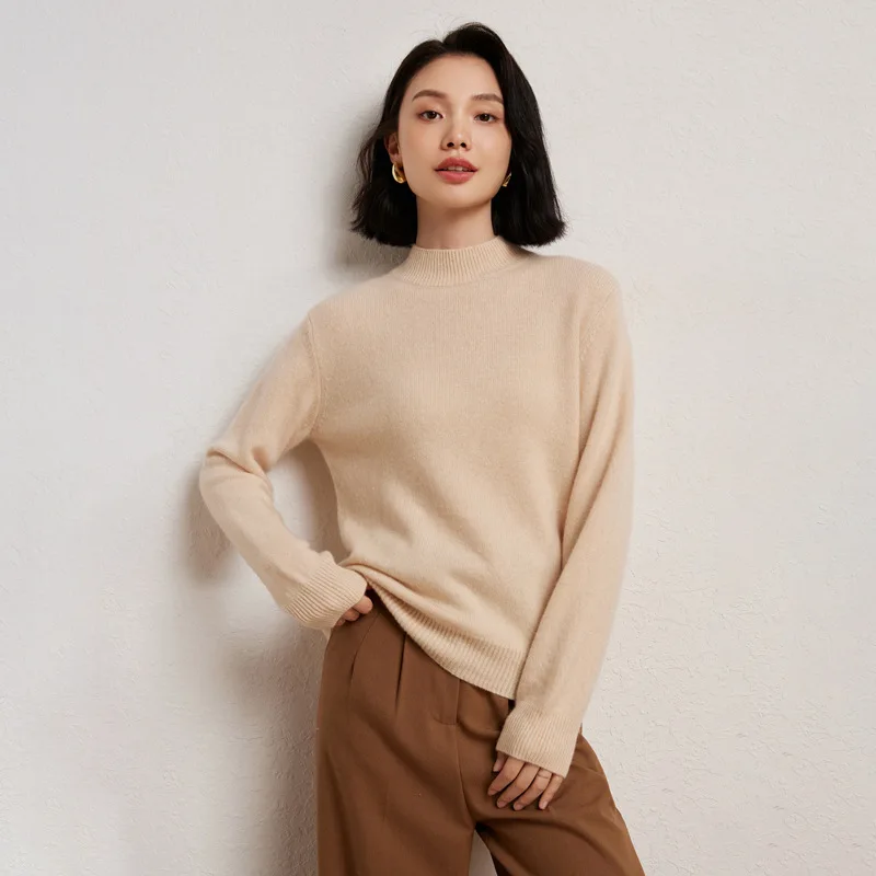 Birdtree, 100% Cashmere Sweater, Women's Half High Neck Minimalist Commuting Style, 2024 Autumn/winter New Top T49103QE