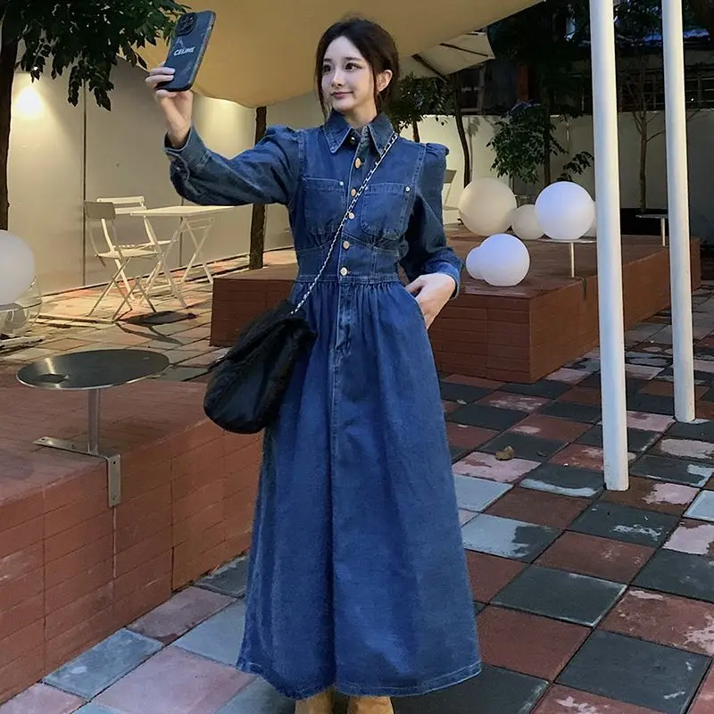 Long Sleeve Denim Dress For Women 2023 New Street Vintage Dress Elegant Party Blue Jeans Dresses Lady 2023 Cheap Casual Vestidos