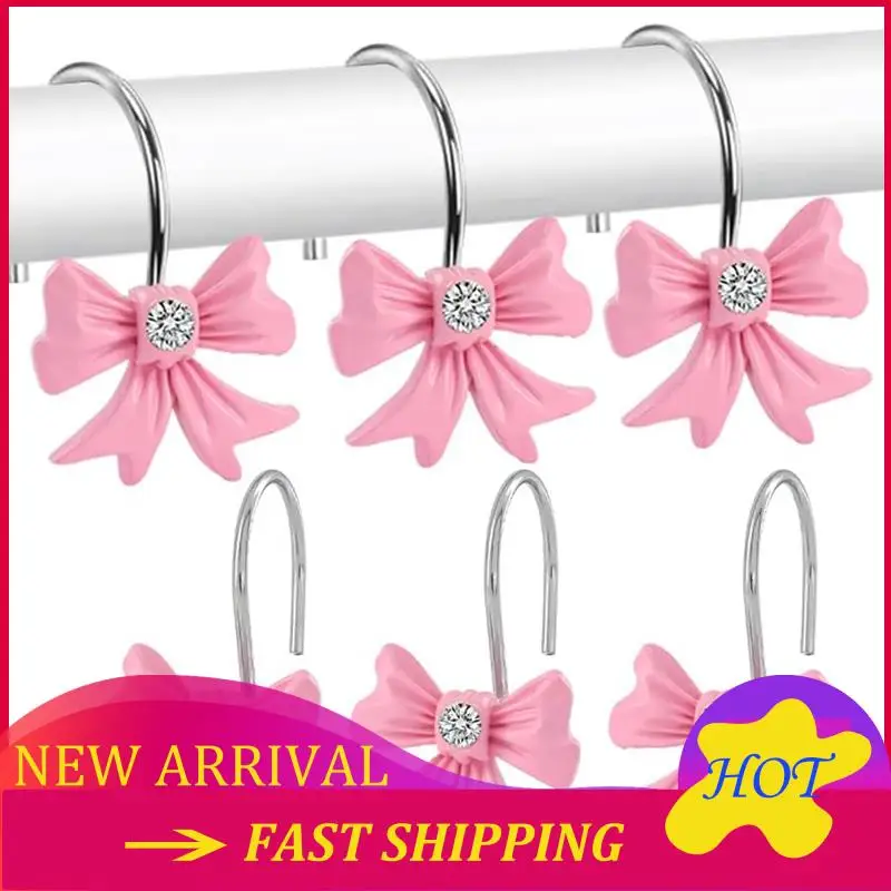 

Купите сейчас Розовый бант Крючки для занавесок для душа 12 шт. Милая девушка Декоративные кольца для занавесок для душа Смола Вешалка для ванной комнаты