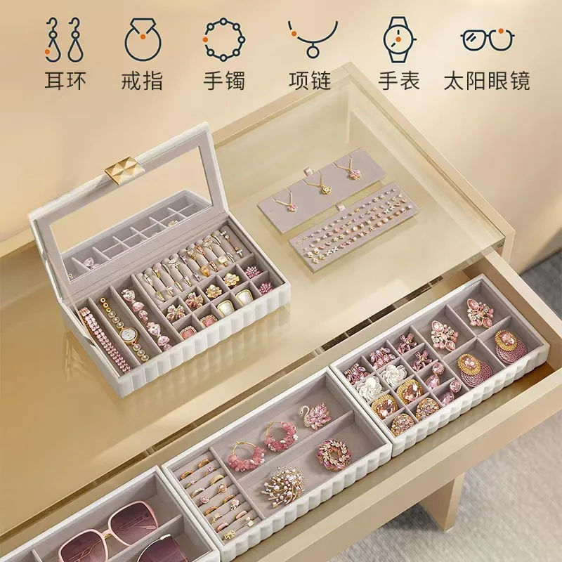 Multi-layer detachable new top transparent lid jewelry box Large capacity jewelry storage box