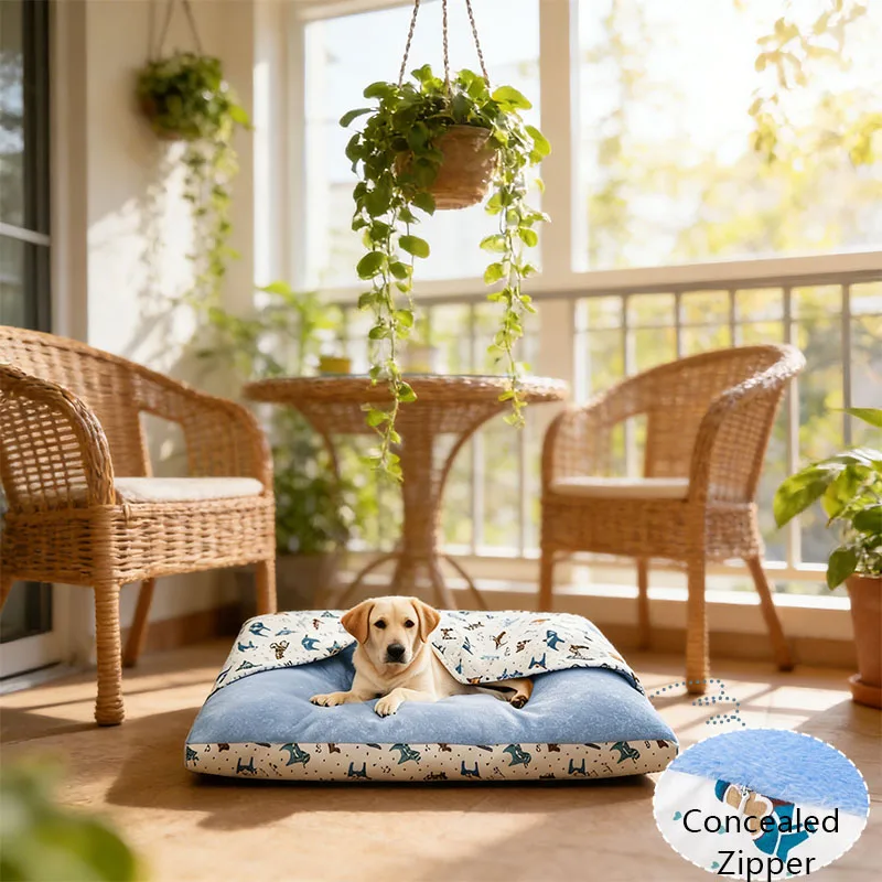 

Four Season Applicable Semi Enclosed Pet Sleeping Mat for Cat Sofa Comfortable and Soft Square Plush Bed Detachable and Washable