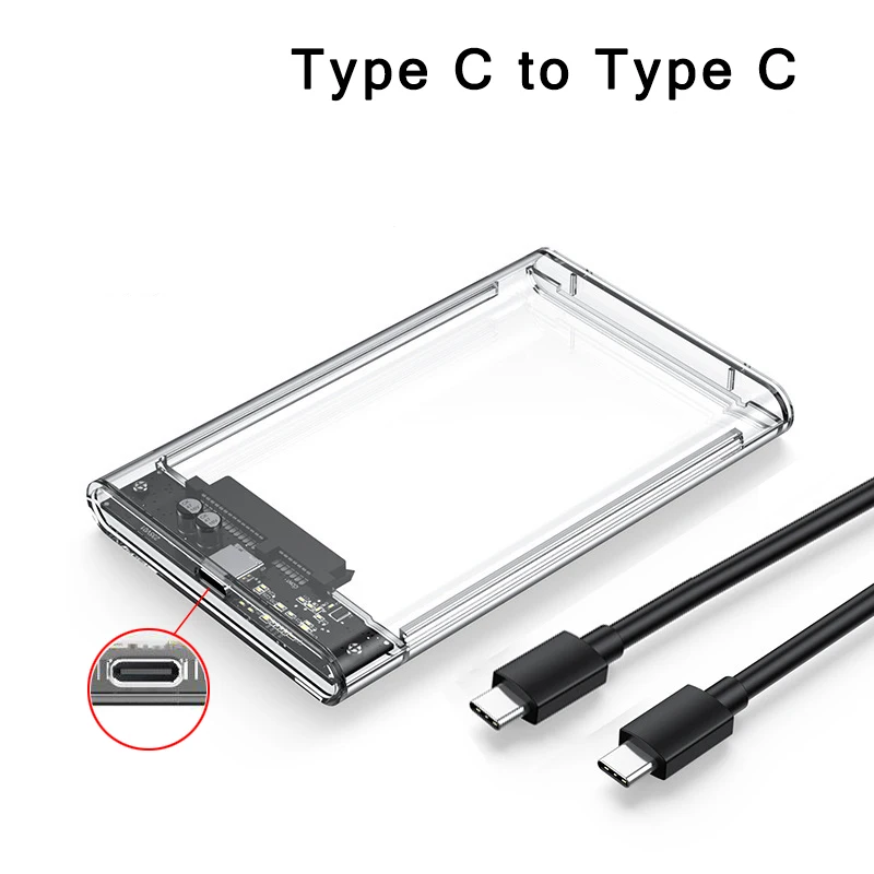 2,5 inch harde schijf behuizing USB 3.0/Type C naar SATA III Heldere externe harde schijf behuizing voor 2,5 inch SATA SSD HDD Ondersteuning UASP