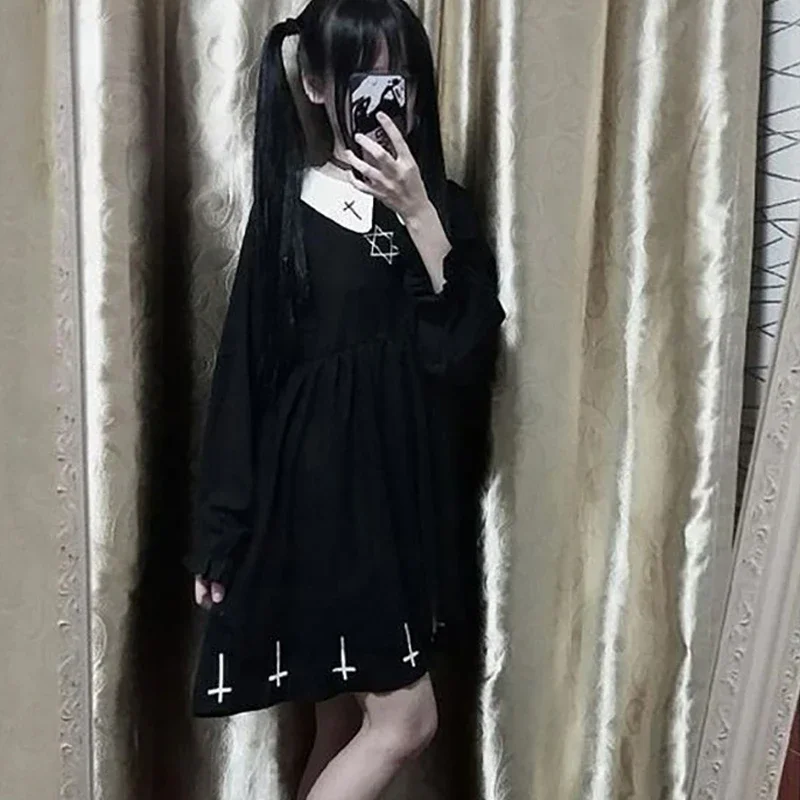 فستان لوليتا قوطي للفتيات ، تأثيري متقاطع ، أسلوب أخت ياباني ناعم ، فستان تول ستار ، ملابس الشارع للفتيات اللطيفة ، أزياء هاراجوكو