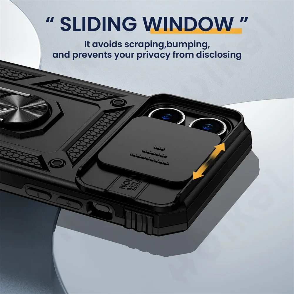 Case  for iPhone 16 15 14 13 12 11 Pro Max XS XR 8 7 Plus SE Kickstand Slide Camera Protection Rugged  Drop Shockproof Cover