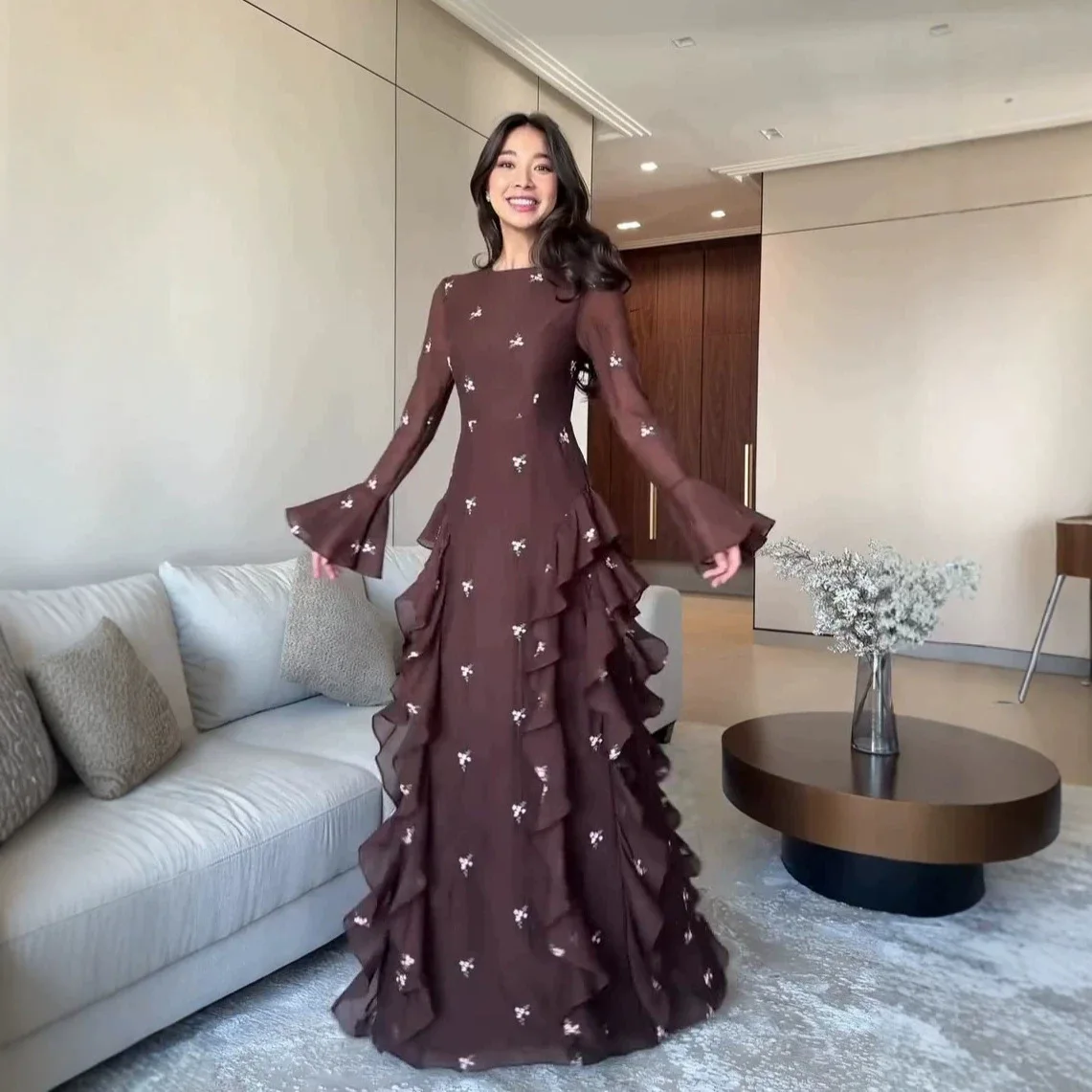 

2026 Spring New Elegant Long-sleeve Waist-cinching Dress In A Gentle Mature Style Robe Abaya Ramadan Dubai Luxury Islam Elegant
