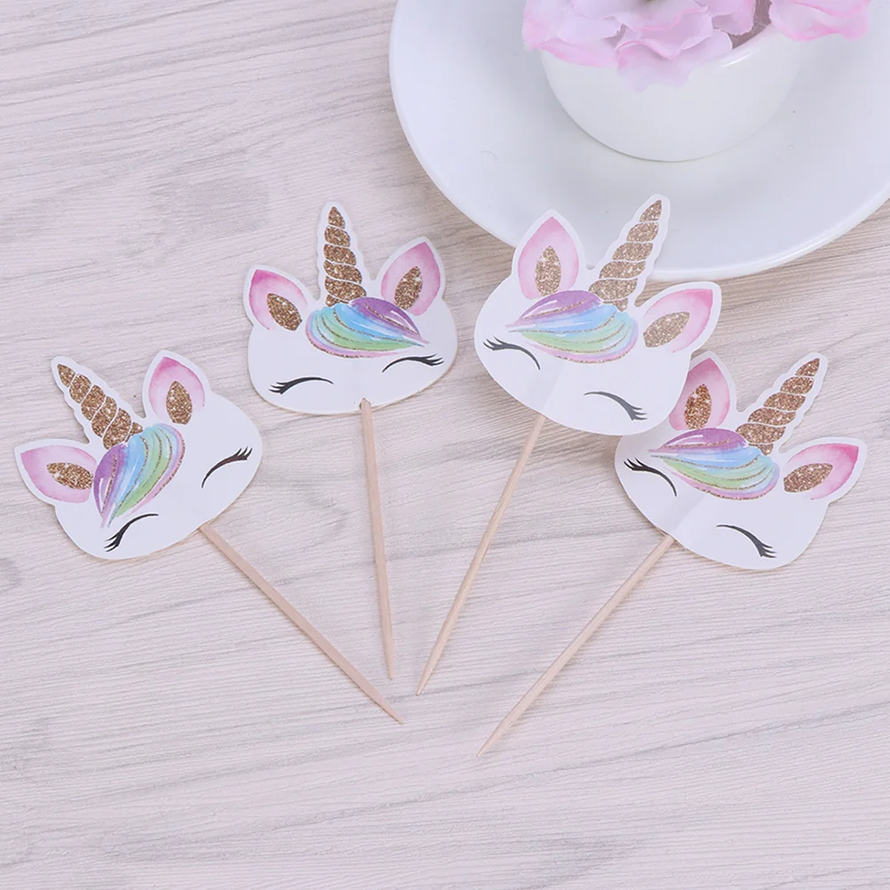 48 Pcs Cake Flags Topper Unicorn Cupcake Picks The Gift Hat Bamboo Birthday Decoration Baby