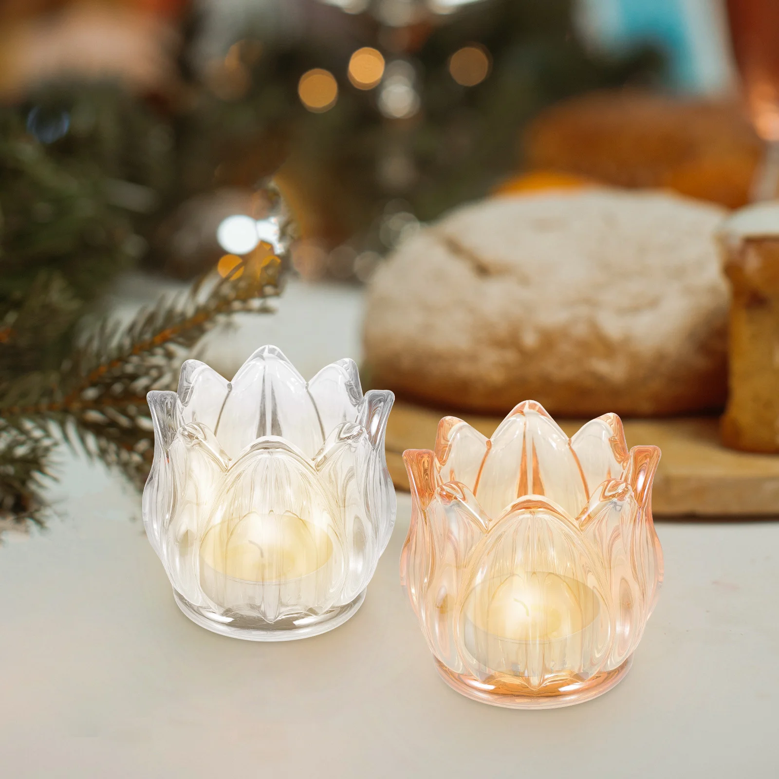 

2Pcs Glass Holder Simple Tulip Style Suitable for Date Candlelight Dinner Proposal Ceremony Cozy Party Decoration