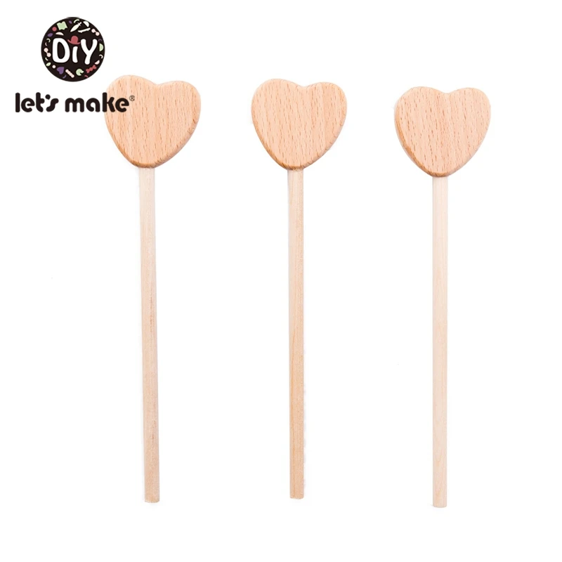10 Pcs Baby Stroller Toys Heart-Shaped Wooden Magic Wand Baby Wooden Teething Toy Kids Small Stick Toy Newborn Photography Props