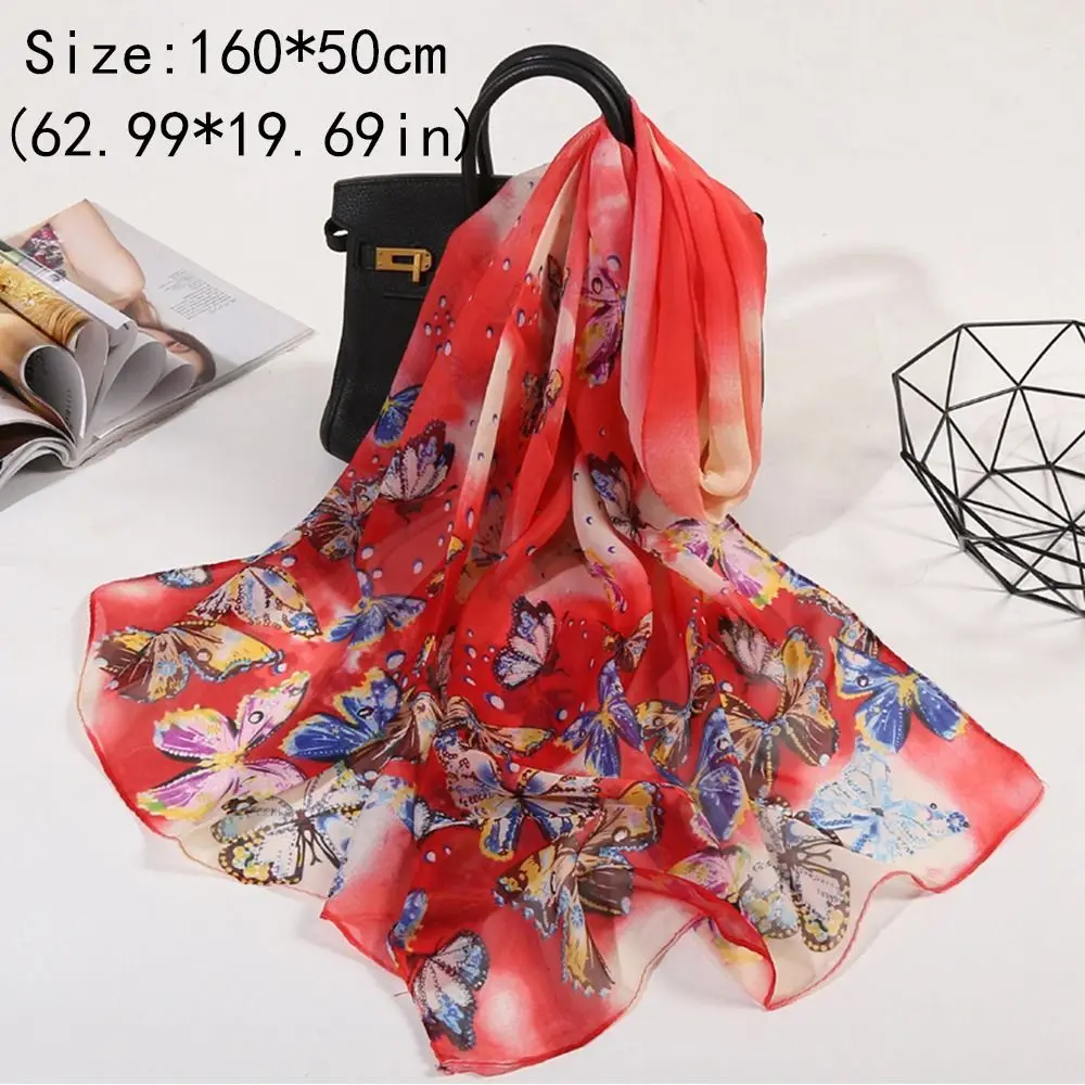 Fashion 160*50cm Chiffon Scarf Print Gradient Shawl Silk Washable Sunscreen Long Wrap Shawl for Women