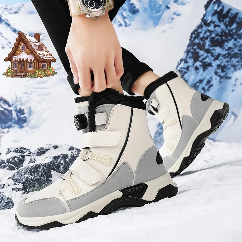 

Autumn Winter Men's Boots High Top Couple Snow Boots Anti Slip Platform Comfortable Men Shoes Plush Warm Large Size Waterproof