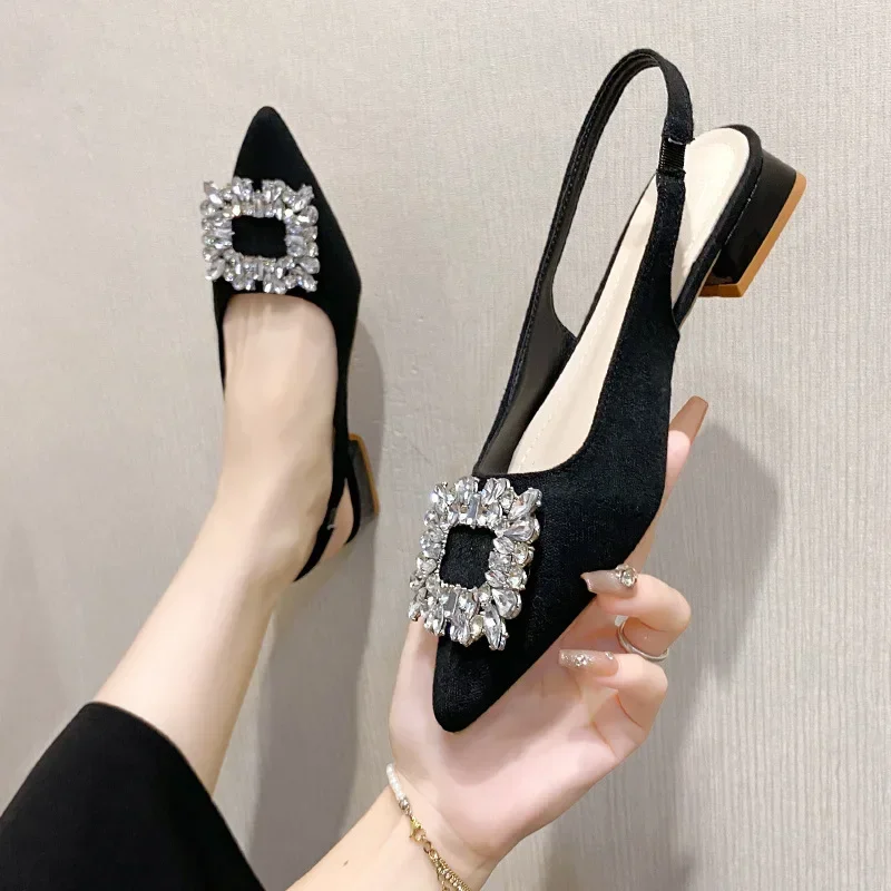 French Style Style Strappy Sandals 2024 New Rhinestone Decorative Pointed High Heels Luxurious Temperament Single Shoes Sandal