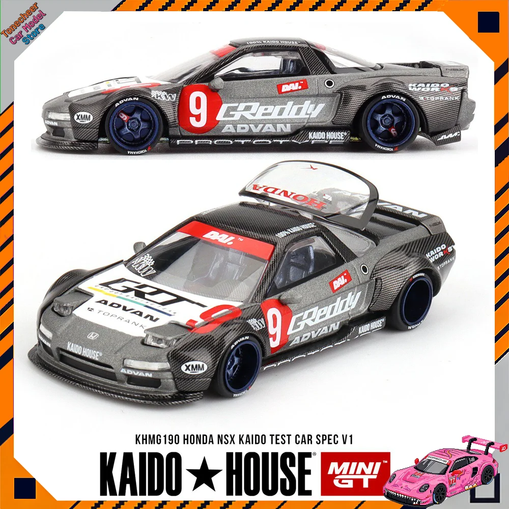 

KaidoHouse MINIGT 1/64 KHMG190 Honda NSX KAIDO Test Car Spec V1, коллекционная модель автомобиля из сплава, миниатюрная литая модель, украшение, хобби, игрушки