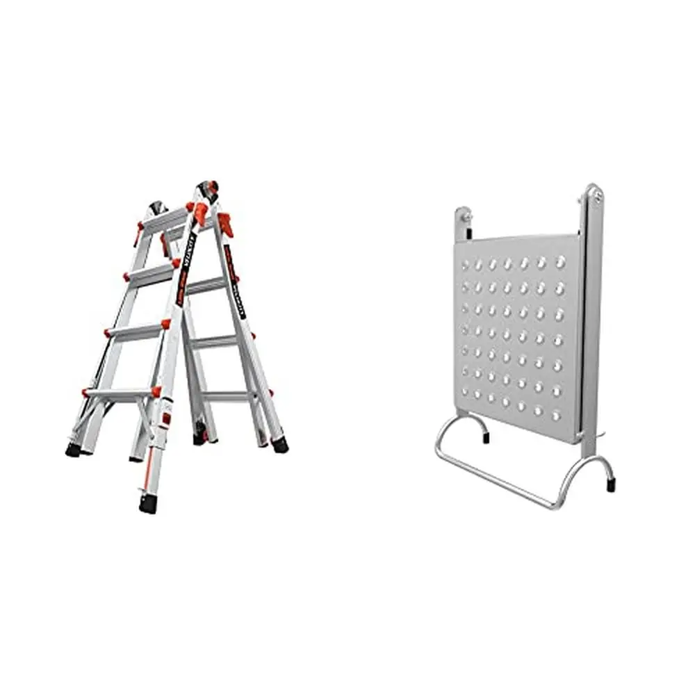 17 Ft Multi-Position Ladder with Work Platform & Ratchet Leg Levelers Aluminum Construction 375 lb Capacity