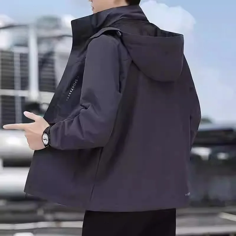 

Casual Men's Hooded Jaet Windproof Faionable Spring Autumn Wear Polyester Nylon Cosite Fiber Slim Fit Youth ular